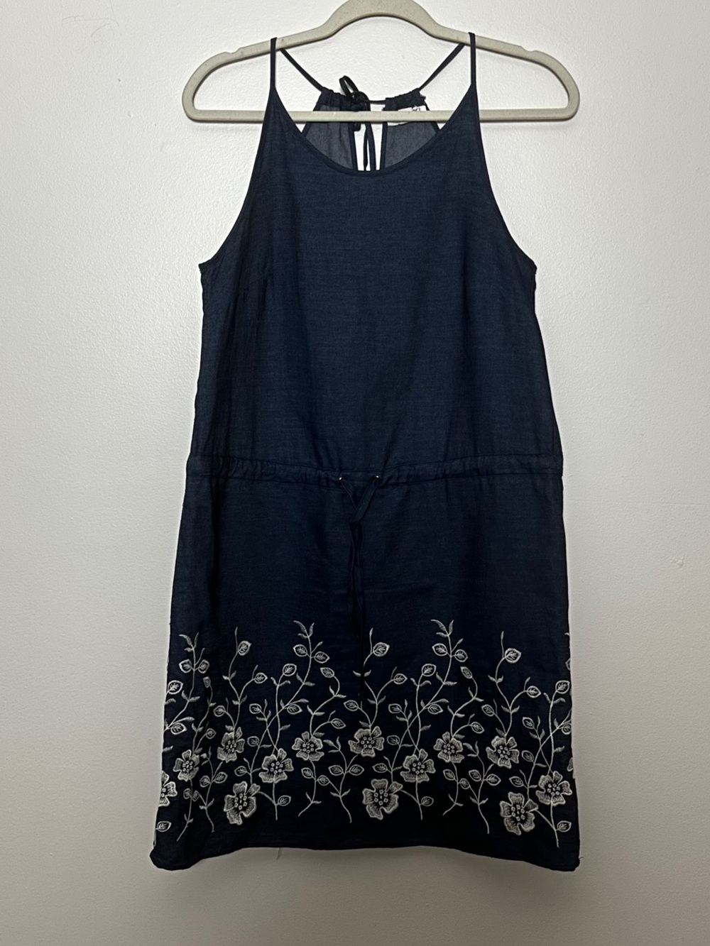 Westport Denim-Blue Tie-Back Dress with embroidered Flowers